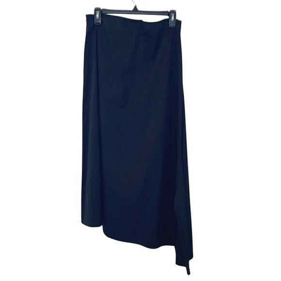 Genny Womens Asymmetric Side Zip Cotton Blend Midi Skirt Black Size 14